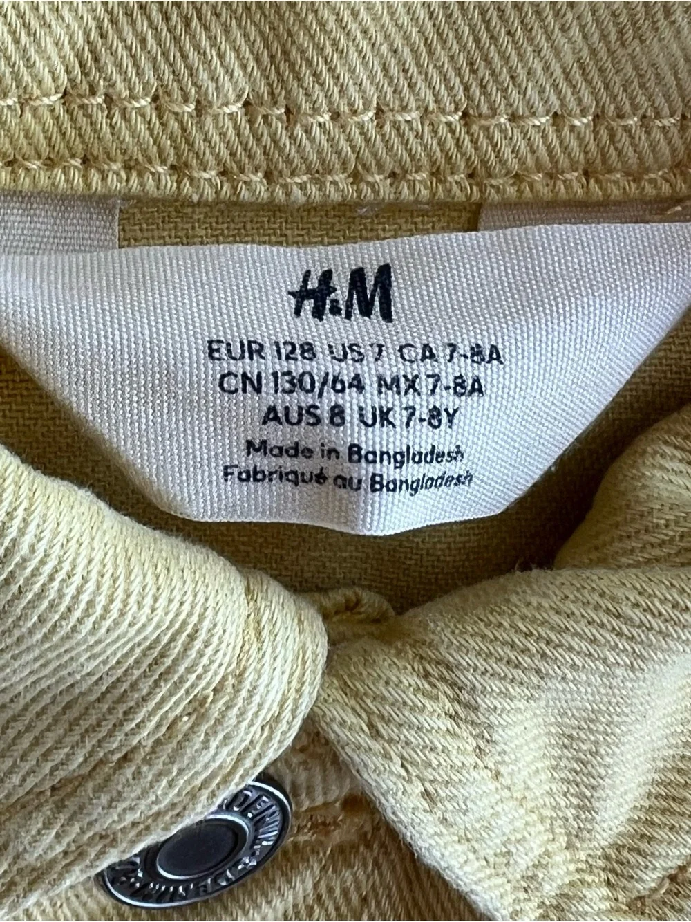 H&M Kids Yellow Denim Jacket, Size 7-8